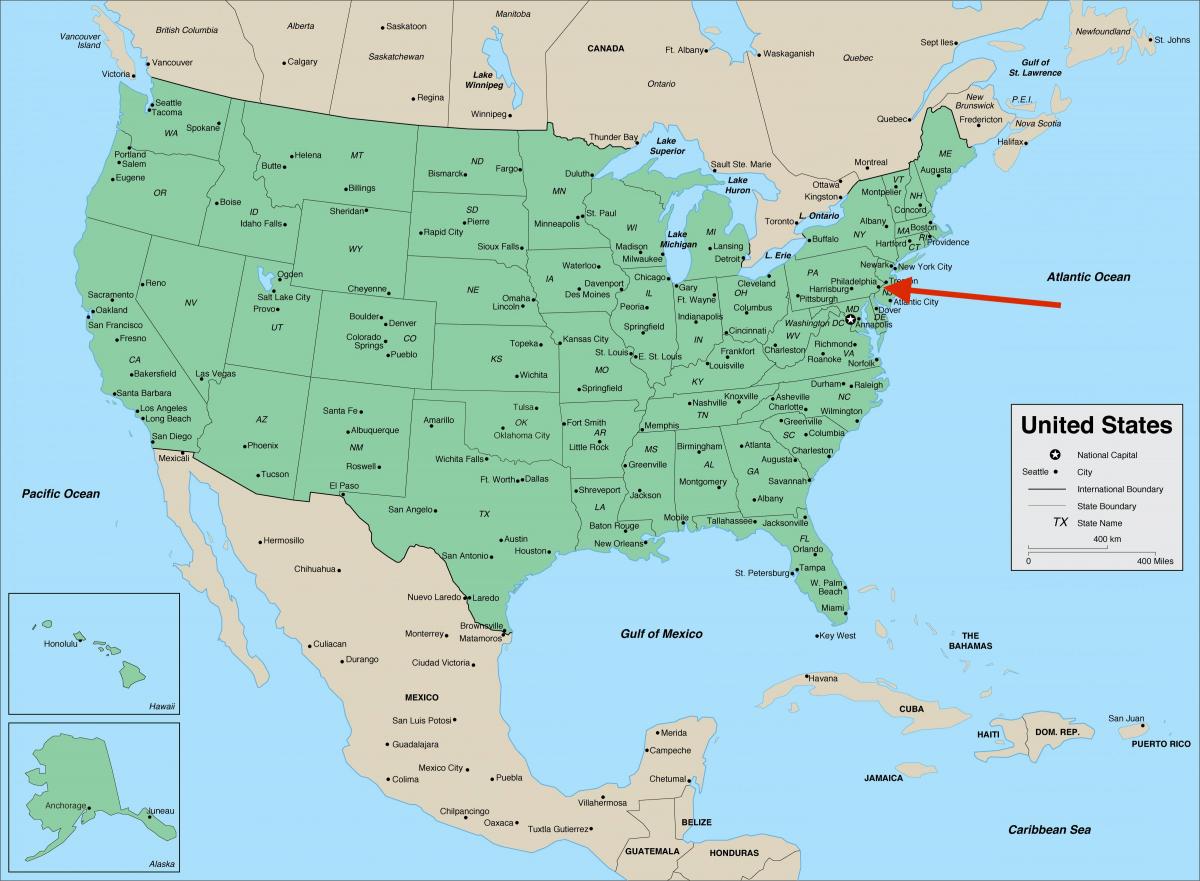 فيلادلفيا على بنسلفانيا - خريطة الولايات المتحدة الأمريكية